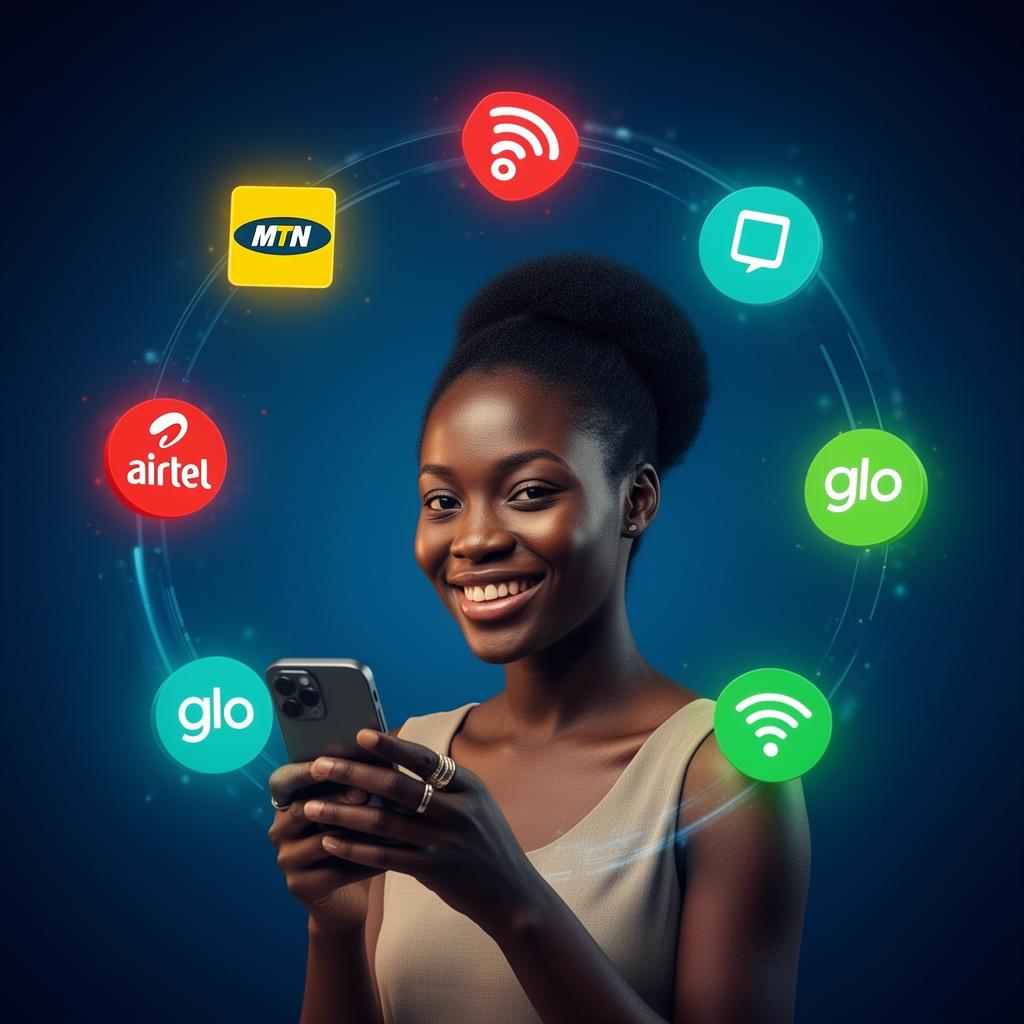 Customer happily using SwiftVTU on her phone